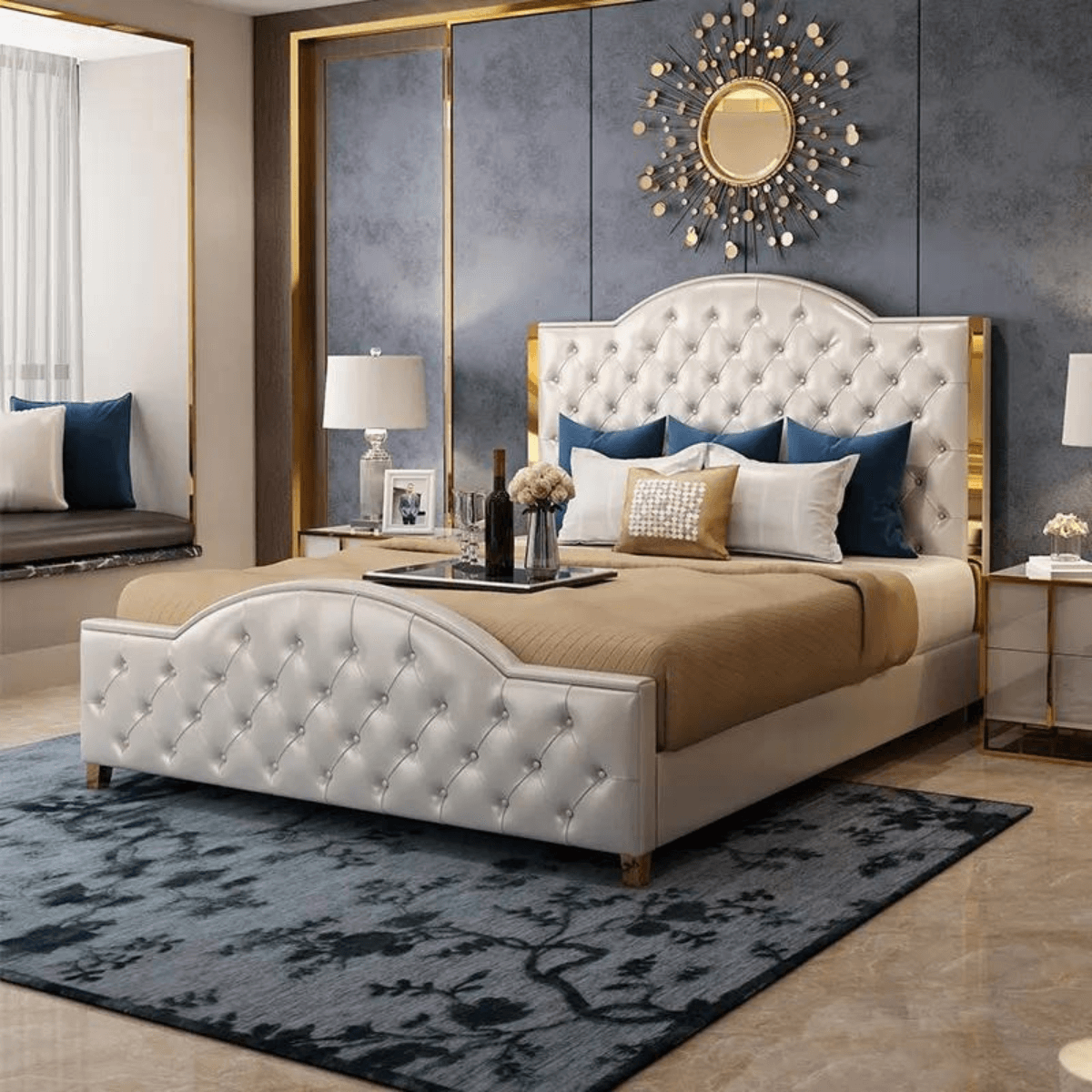 Side view of Zara queen bed in Australia, featuring contemporary design and sturdy build
