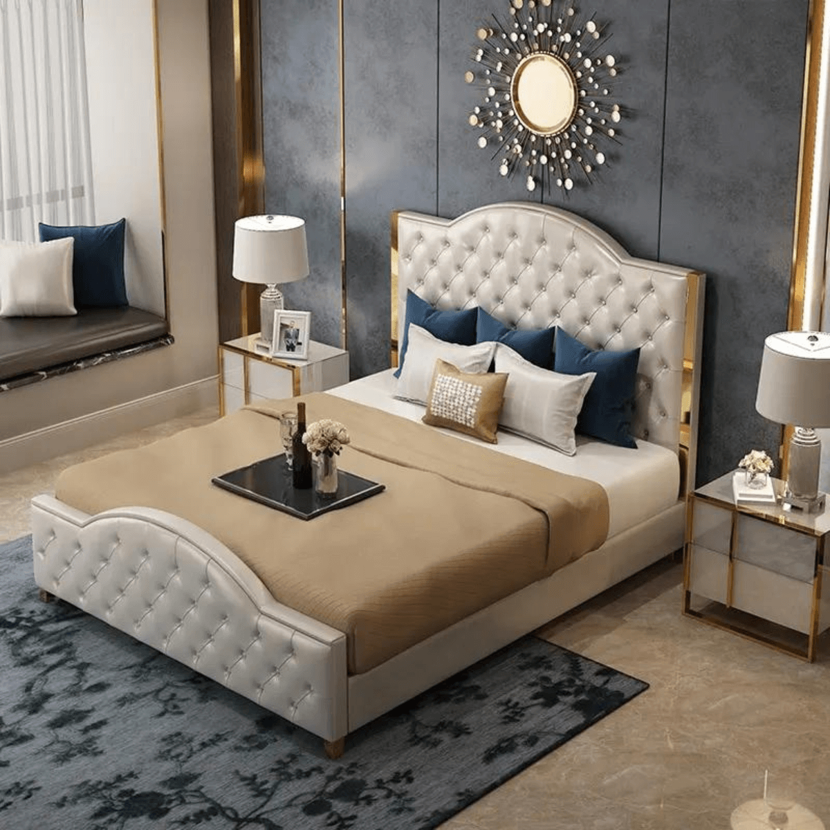 Zara queen bed in Australia, modern design with elegant headboard and sturdy frame