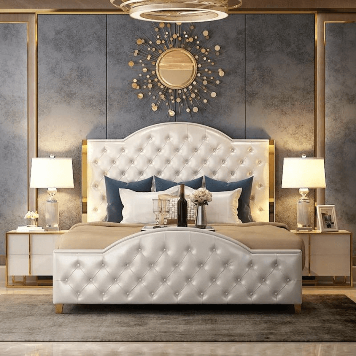 Front view of Zara queen bed in Australia, featuring modern design and stylish headboard