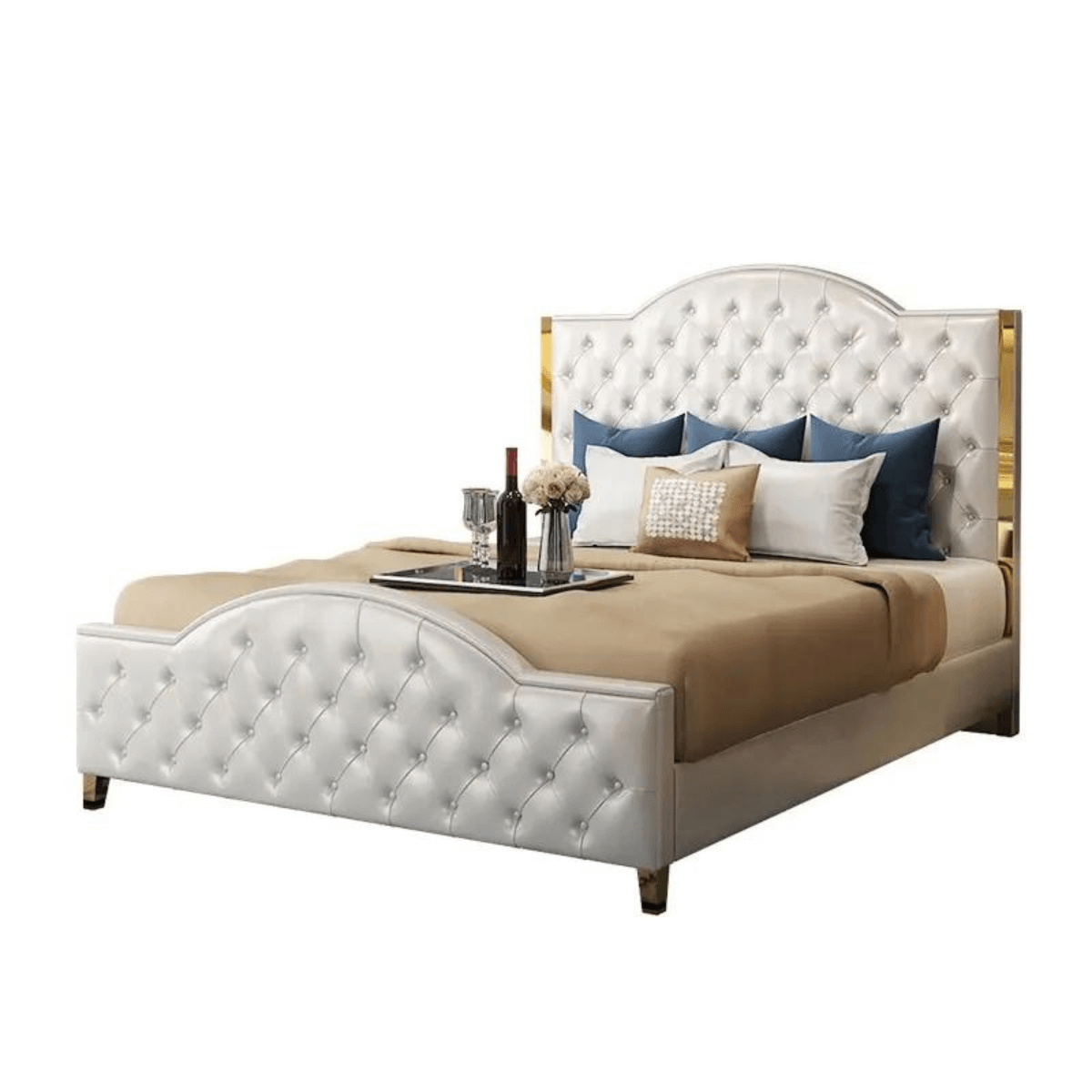 Side view of Zara queen bed in Australia, highlighting sleek frame and modern bedroom style