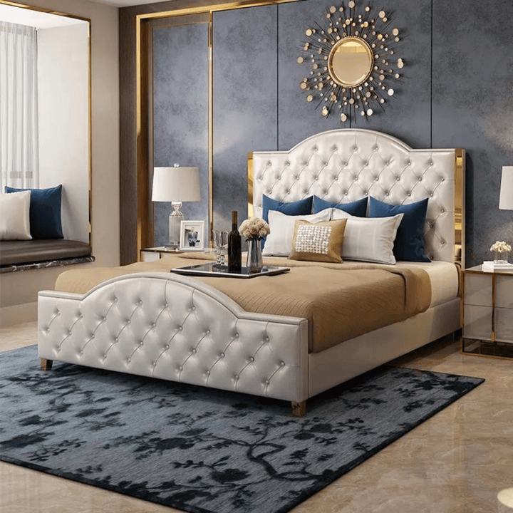 Side view of Zara queen bed in Australia, featuring black finish and modern sleek design