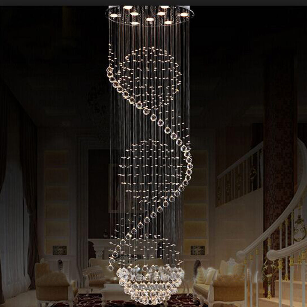 Alexa staircase rainfall LED crystal chandelier in elegant Australian living room interior
