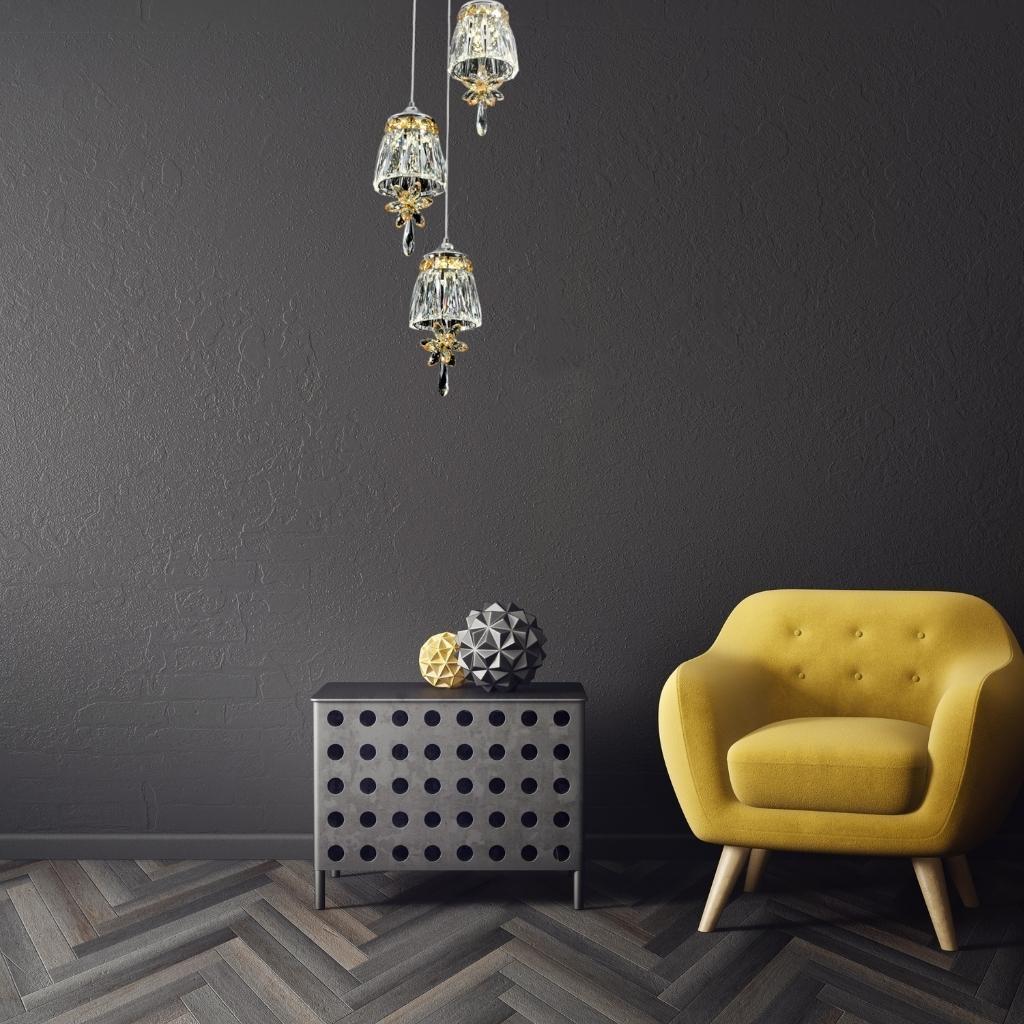Alina decorative 3-light pendant light in living room with stylish modern interior design