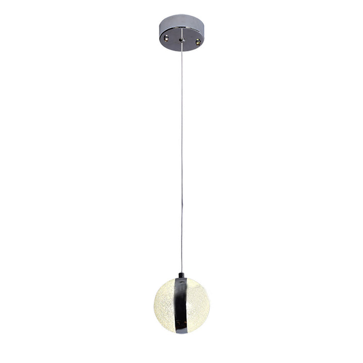 Full view of Amelia chrome round pendant light by Lux Decor Australia in modern interior