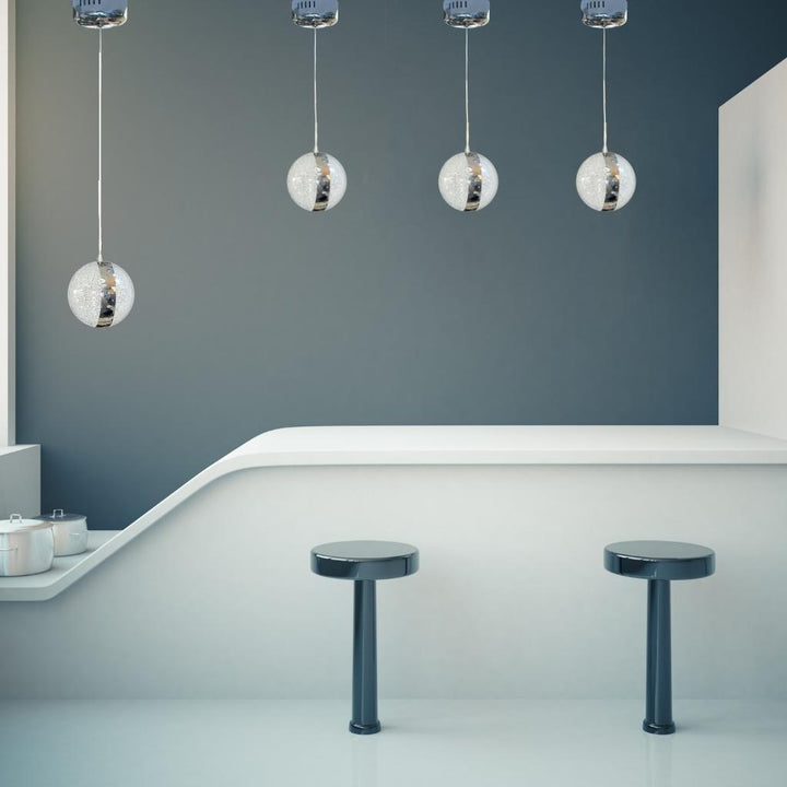 Front view of Amelia chrome round pendant light by Lux Decor Australia in stylish setting