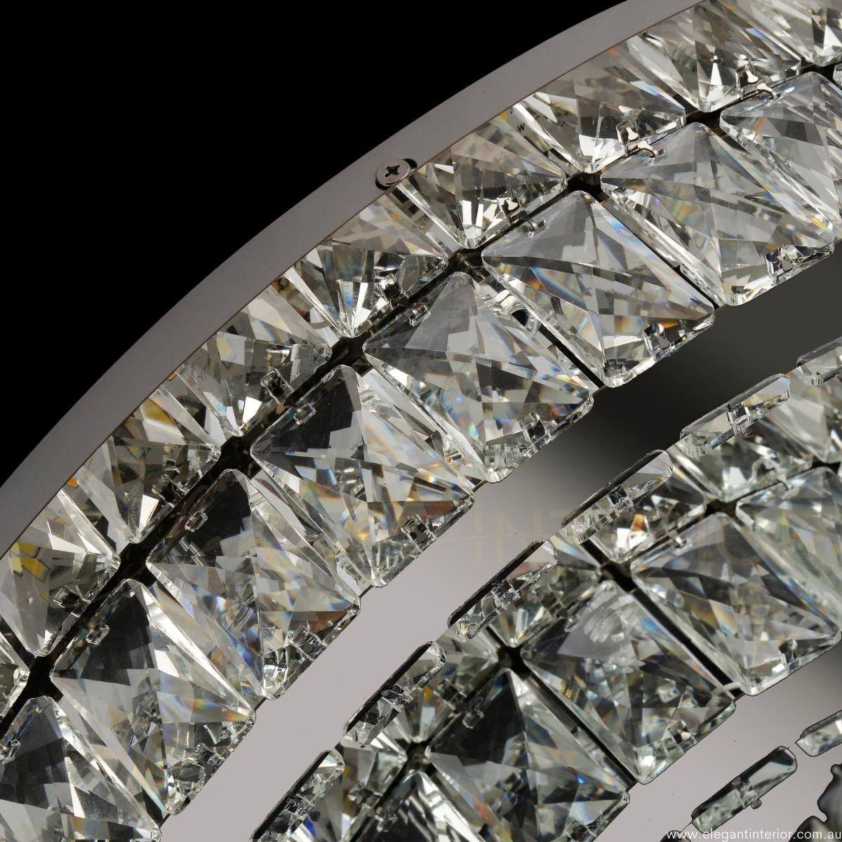  Close-up detail view of Aria LED chandelier by Lux Decor Australia showcasing crystal and gold finish
