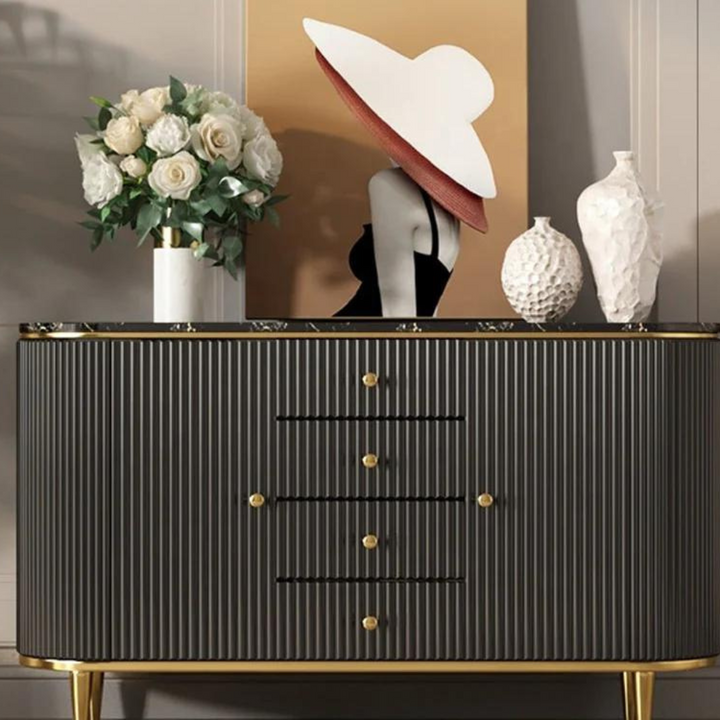 Front view of buffets faux black side table in Australia – sleek modern design with elegant finish