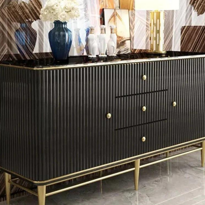 Side view of buffets faux black side table in Australia – contemporary design with smooth finish