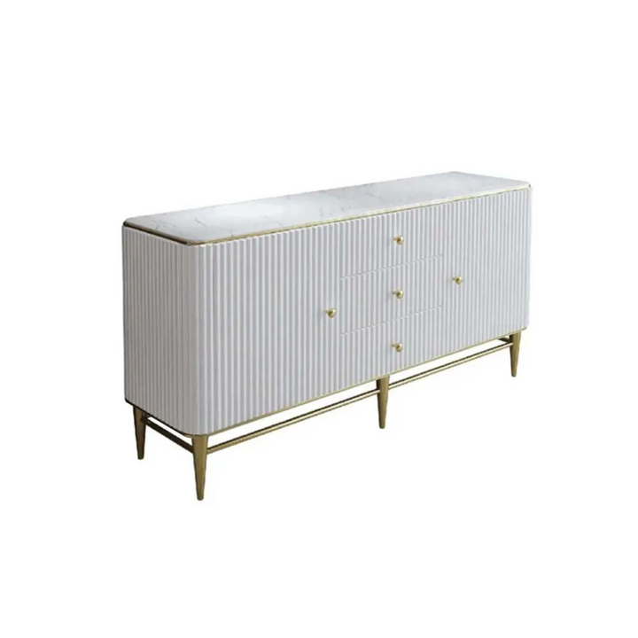 Angle view of buffets faux white side table in Australia – modern design with elegant finish