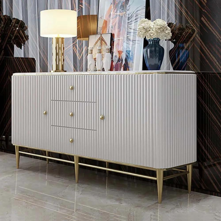 Side view of buffets faux white side table in Australia – sleek and stylish modern design