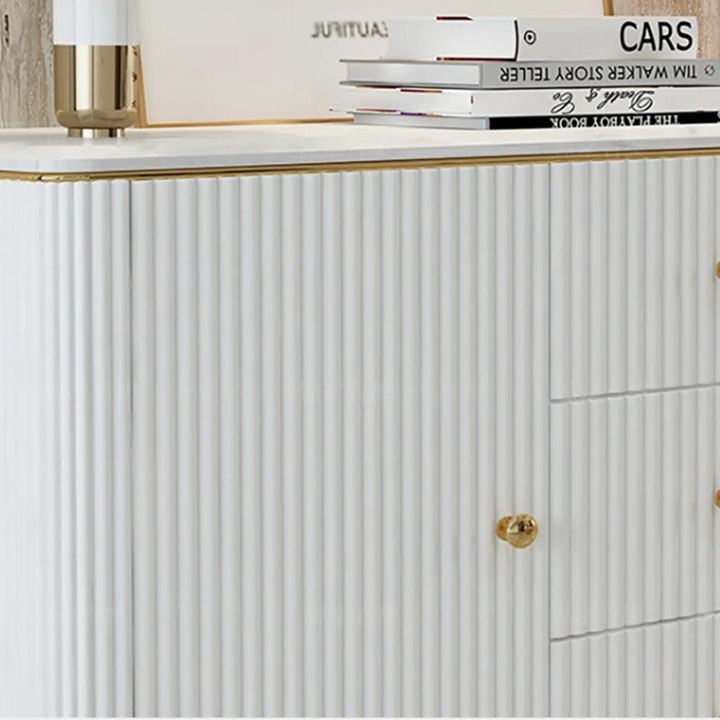 Detail view of buffets faux white side table trim in Australia – refined craftsmanship with elegant finish
