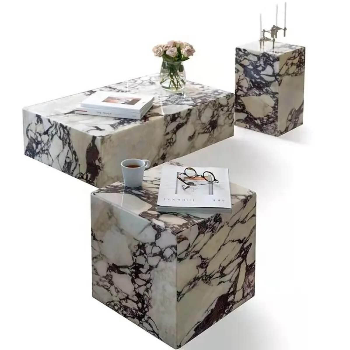 Calacatta Viola marble stone coffee table set – elegant and luxurious design