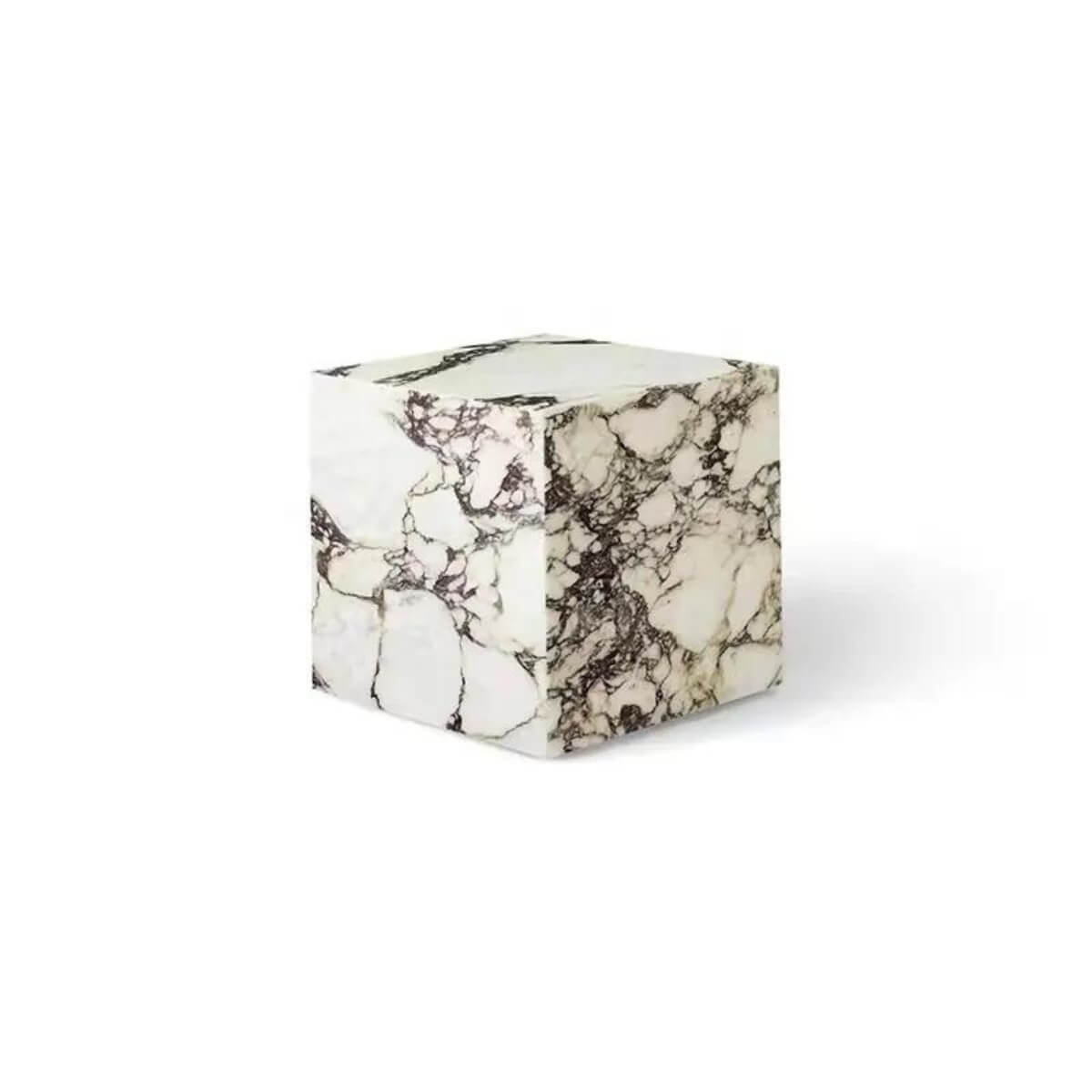 Front view of Calacatta Viola marble stone coffee table set showcasing elegant craftsmanship