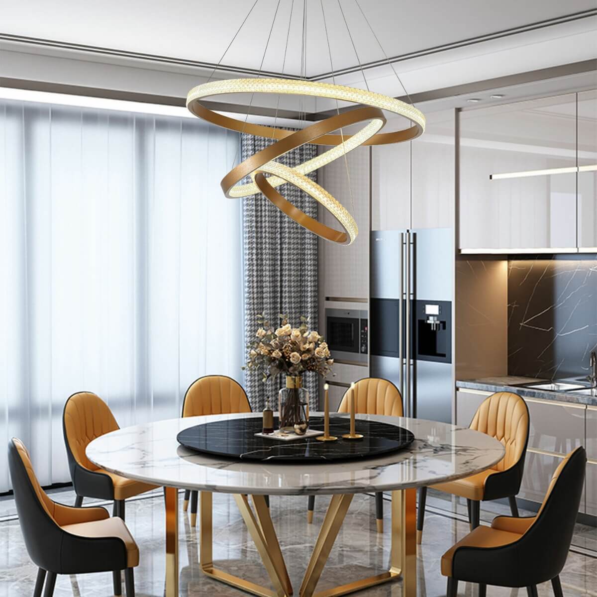 Front view of Claudia LED crystal pendant ceiling light showcasing elegant modern design