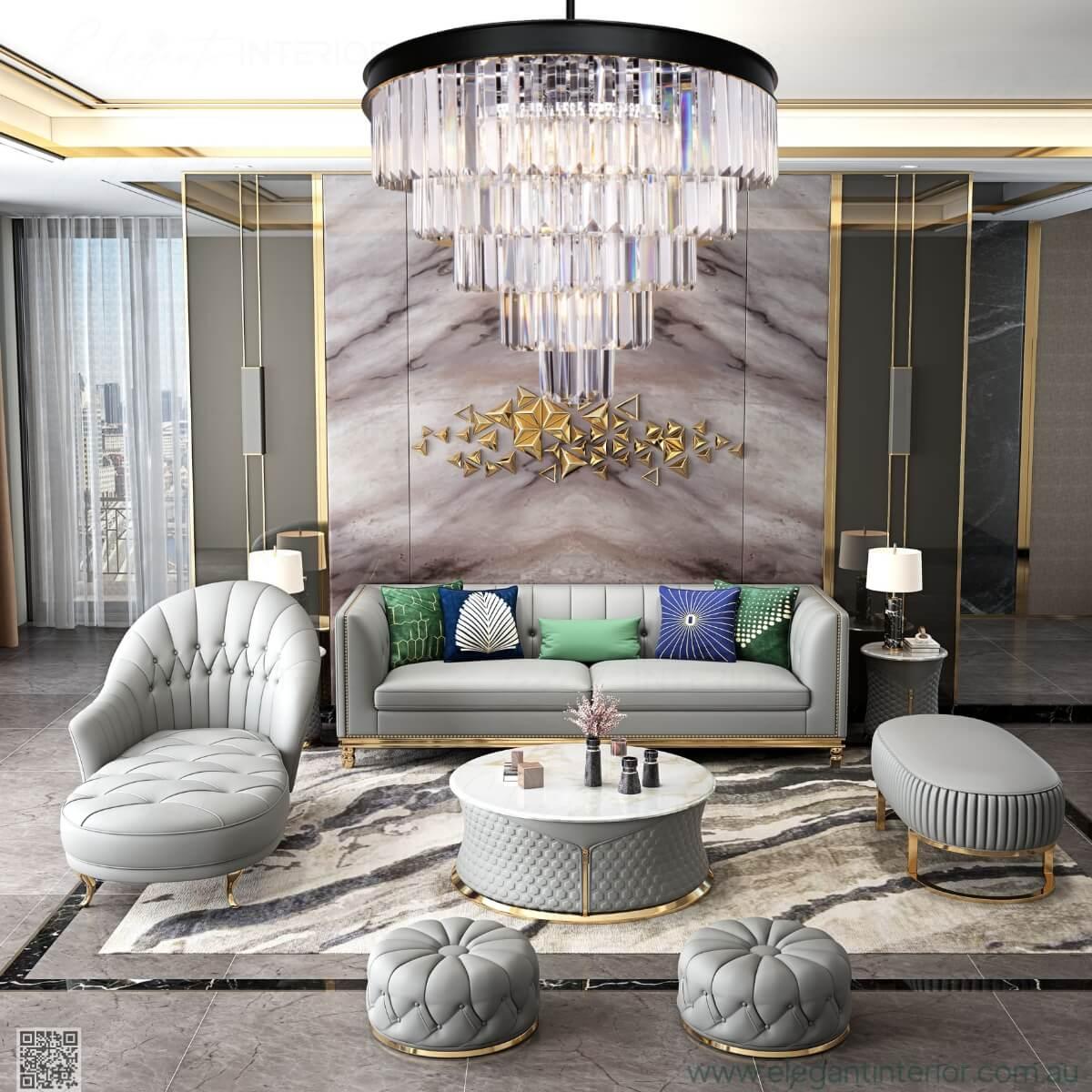 Front view of Cloe chandelier in an elegant interior setting