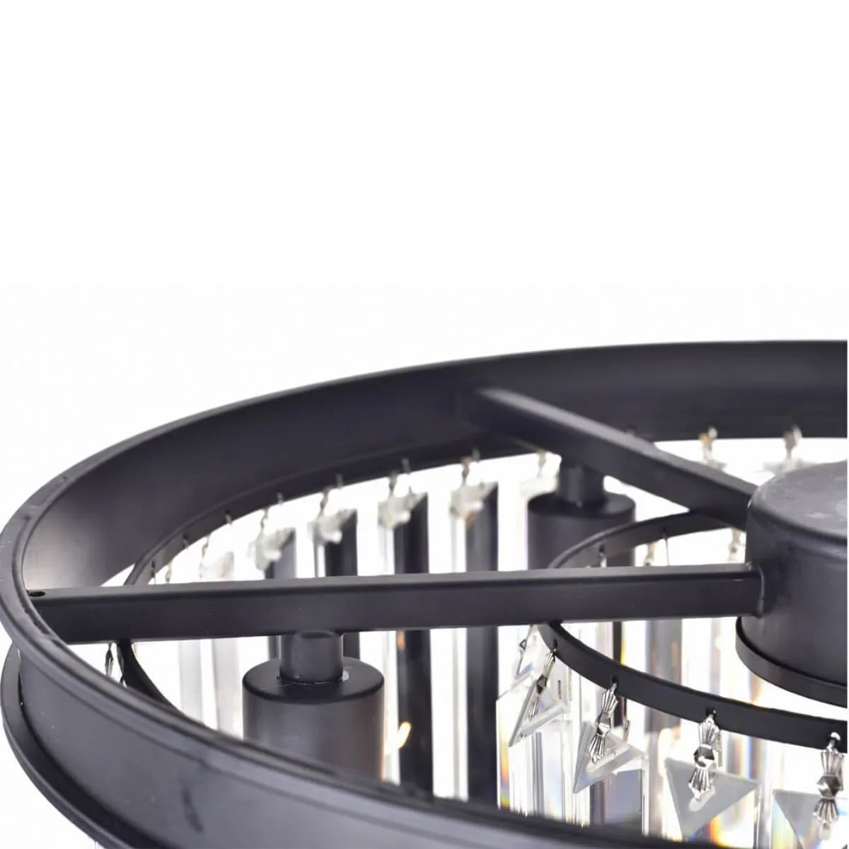 Top view of Cloe chandelier showcasing stunning rectangular crystal prisms