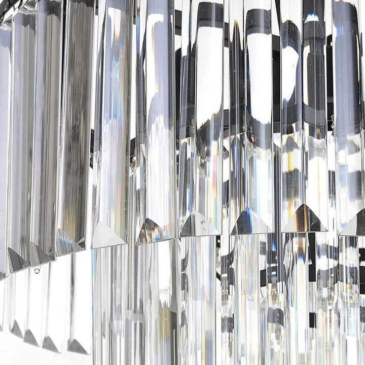Detail view of Cloe chandelier featuring stunning rectangular crystal prisms