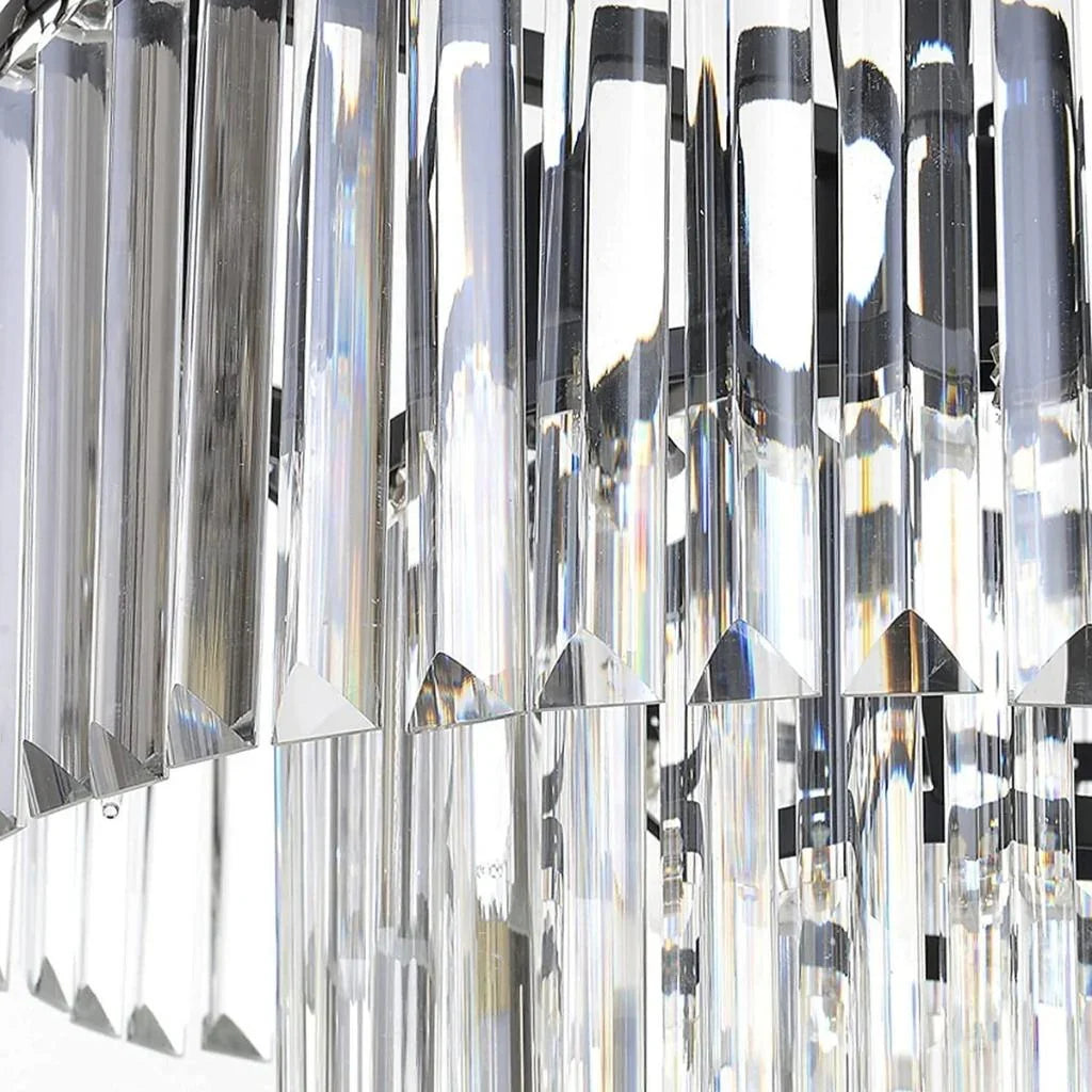Detail view of Cloe chandelier featuring stunning rectangular crystal prisms