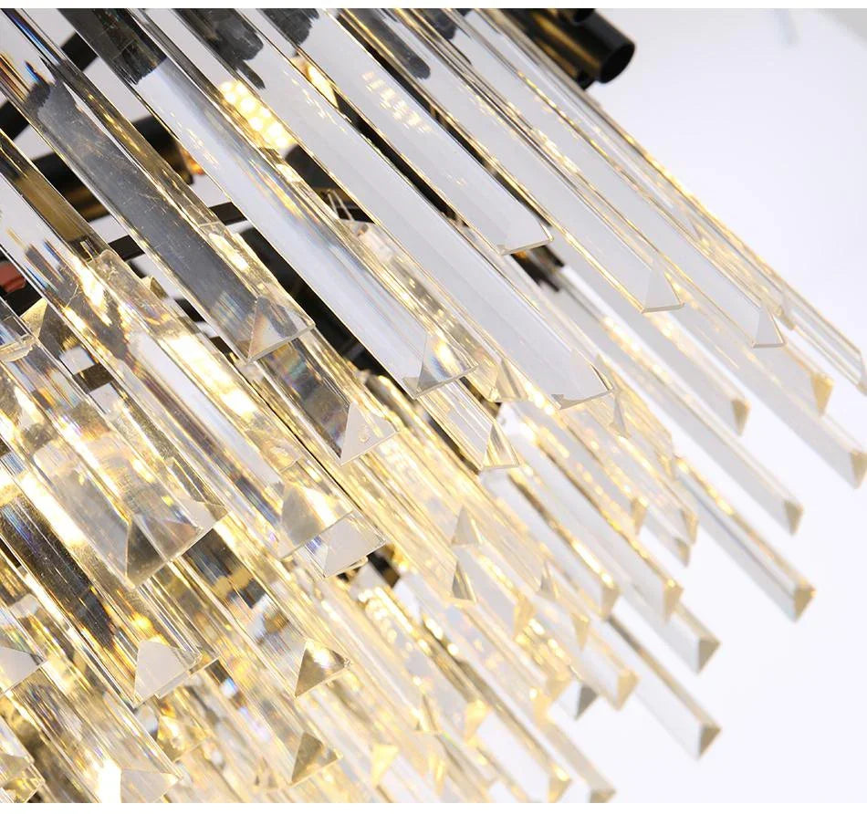 Detail view of Cloe chandelier in an elegant interior, highlighting the crystal design