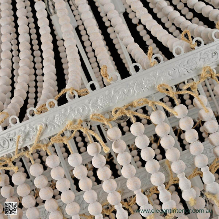 Dawn Chandelier Wooden Beads – Close-Up Detail View of Beads in Elegant Interior Lighting