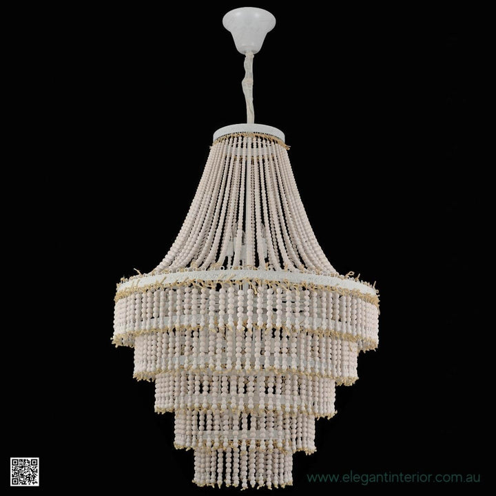 Dawn Chandelier with Wooden Beads – Front View of Elegant Interior Lighting