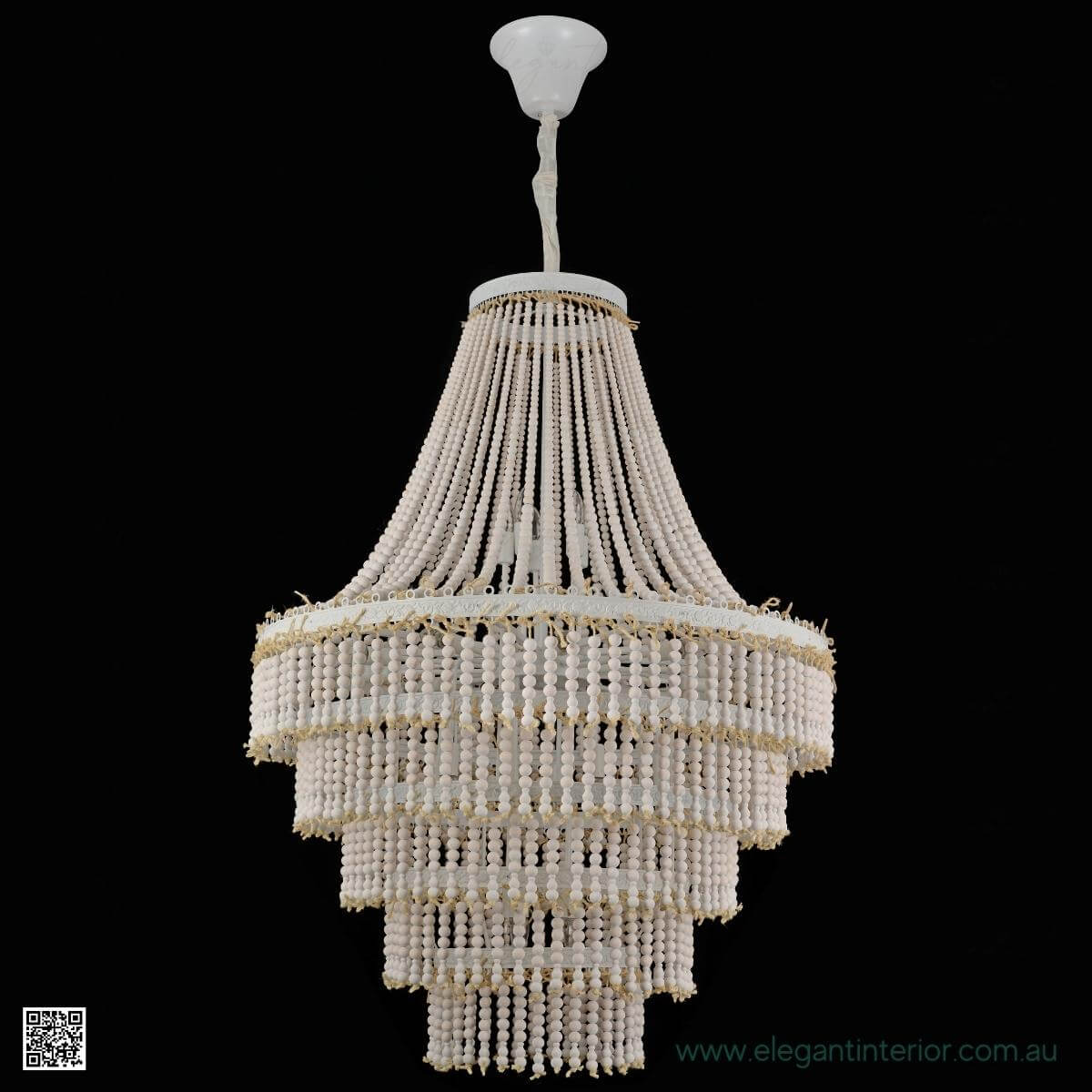Dawn Chandelier with Wooden Beads – Front View of Elegant Interior Lighting
