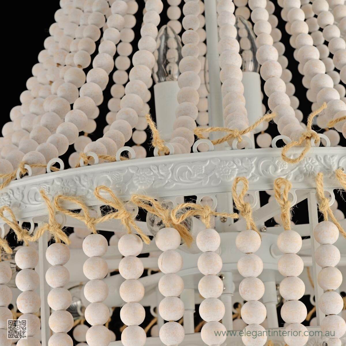 Dawn Chandelier Wooden Beads – Close-Up Detail View of Beaded Design in Elegant Interior
