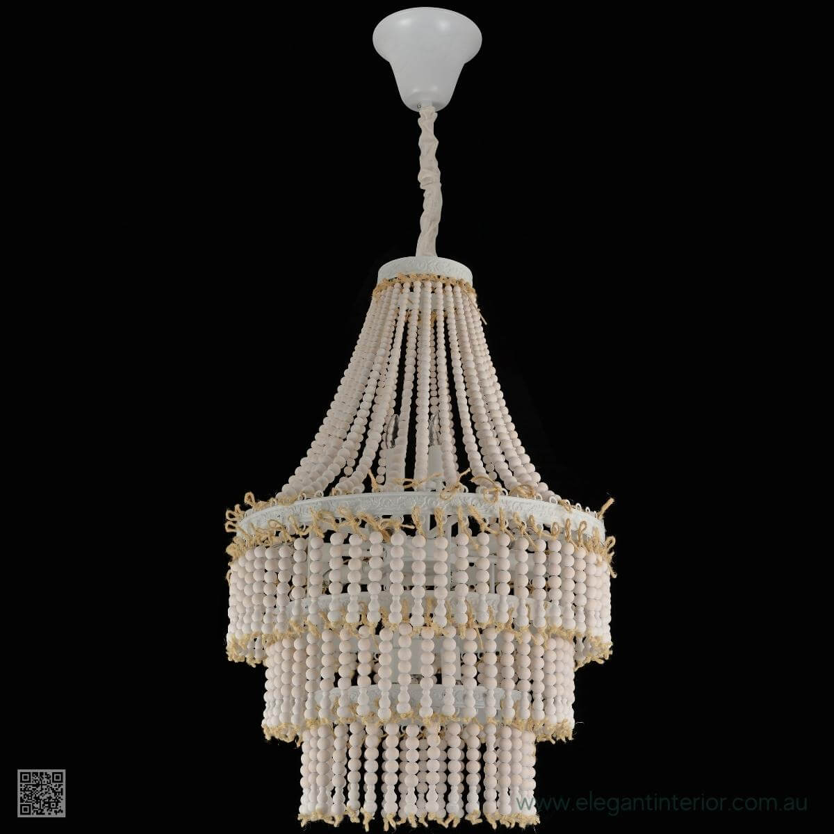 Dawn Chandelier with Wooden Beads – Front View of Elegant Interior Lighting from elegantinterior.com.au