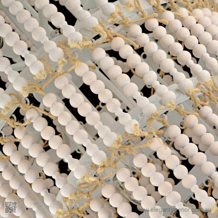 Dawn Chandelier Wooden Beads – Close-Up Detail View of Beaded Balls in Elegant Interior Lighting