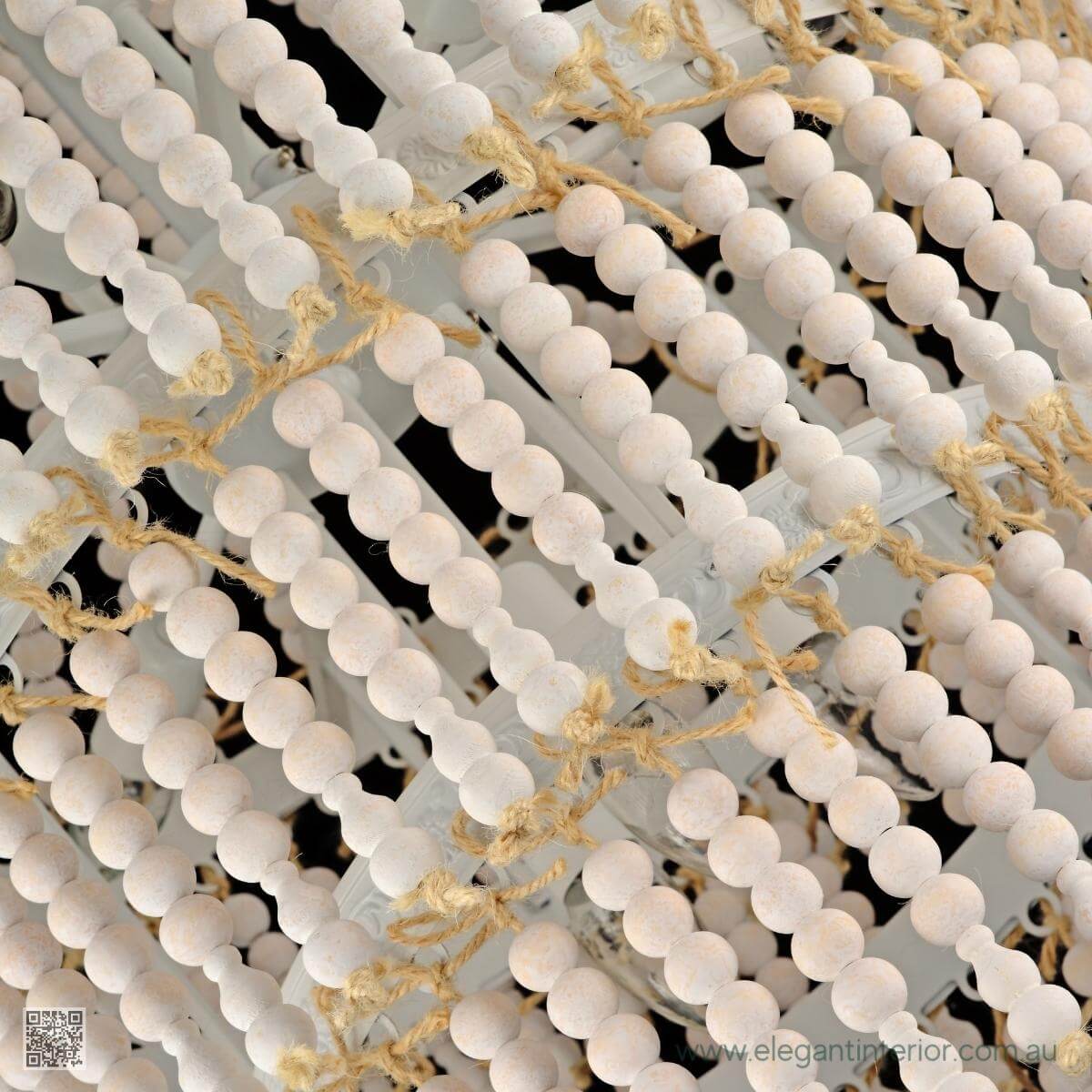 Dawn Chandelier Wooden Beads – Close-Up Detail View of Beaded Balls in Elegant Interior Lighting