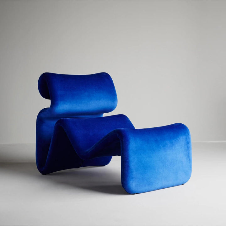 Side view of Klein blue Electro lounge chair in Australia showcasing vibrant modern design