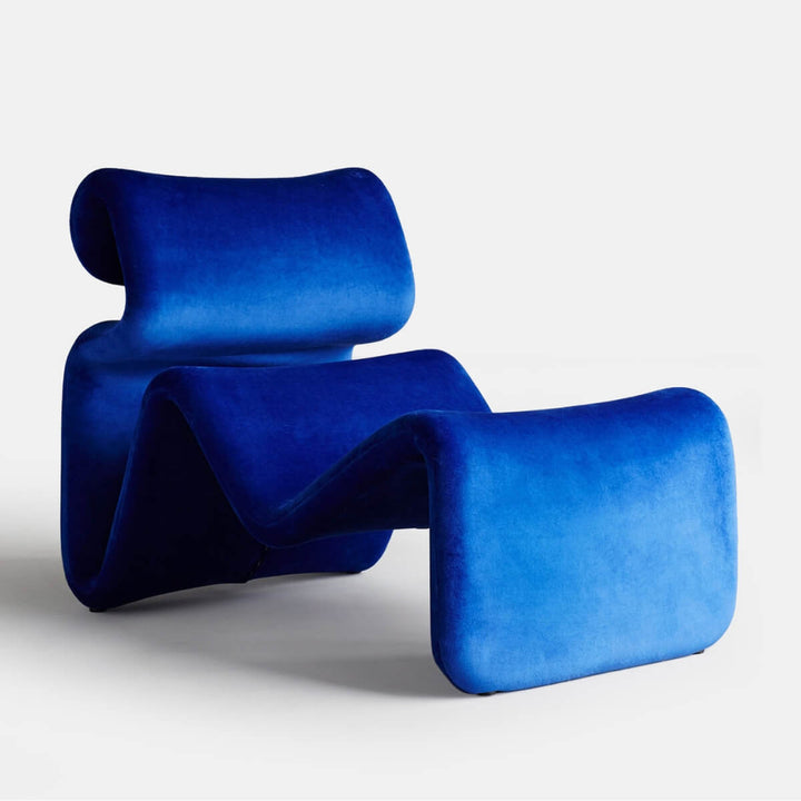 Side view of blue Electro lounge chair in Australia showcasing sleek modern design