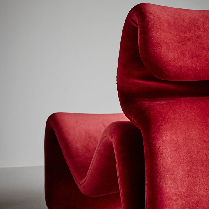 Back detail view of red Electro lounge chair in Australia highlighting texture and design
