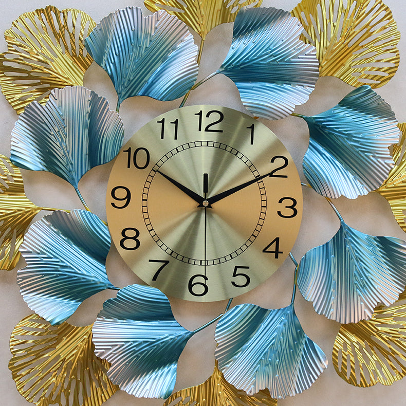 Emerald metal luxury designer wall clock – detailed close-up view of elegant timepiece