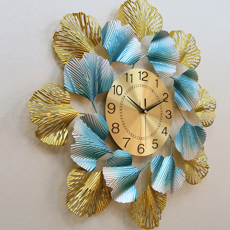 Side view of emerald metal luxury designer wall clock showcasing elegant craftsmanship