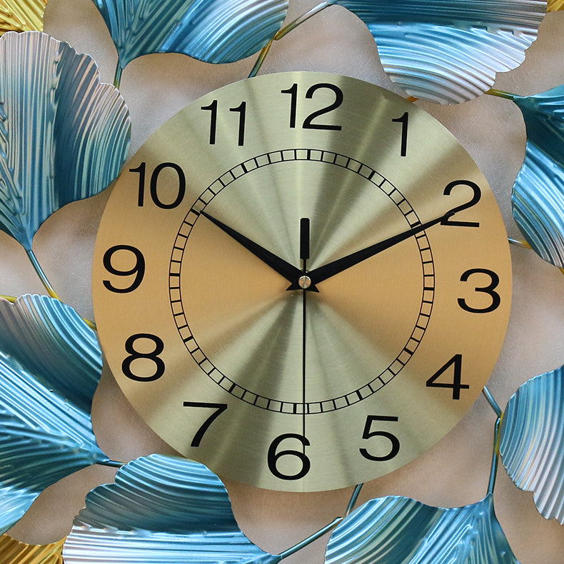 Close-up of dial on Emerald metal designer luxury wall clock showing detailed craftsmanship