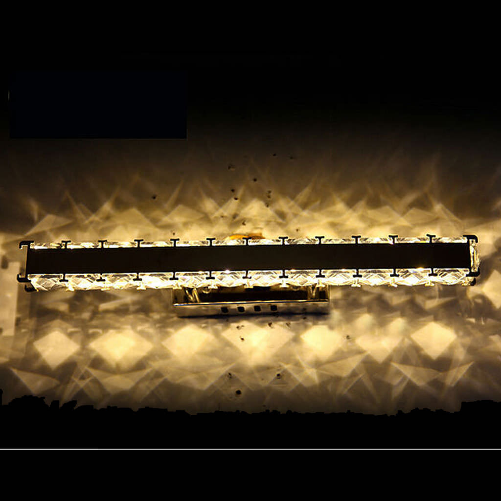 Front view of Fiona crystal and chrome finish wall light turned on with elegant design