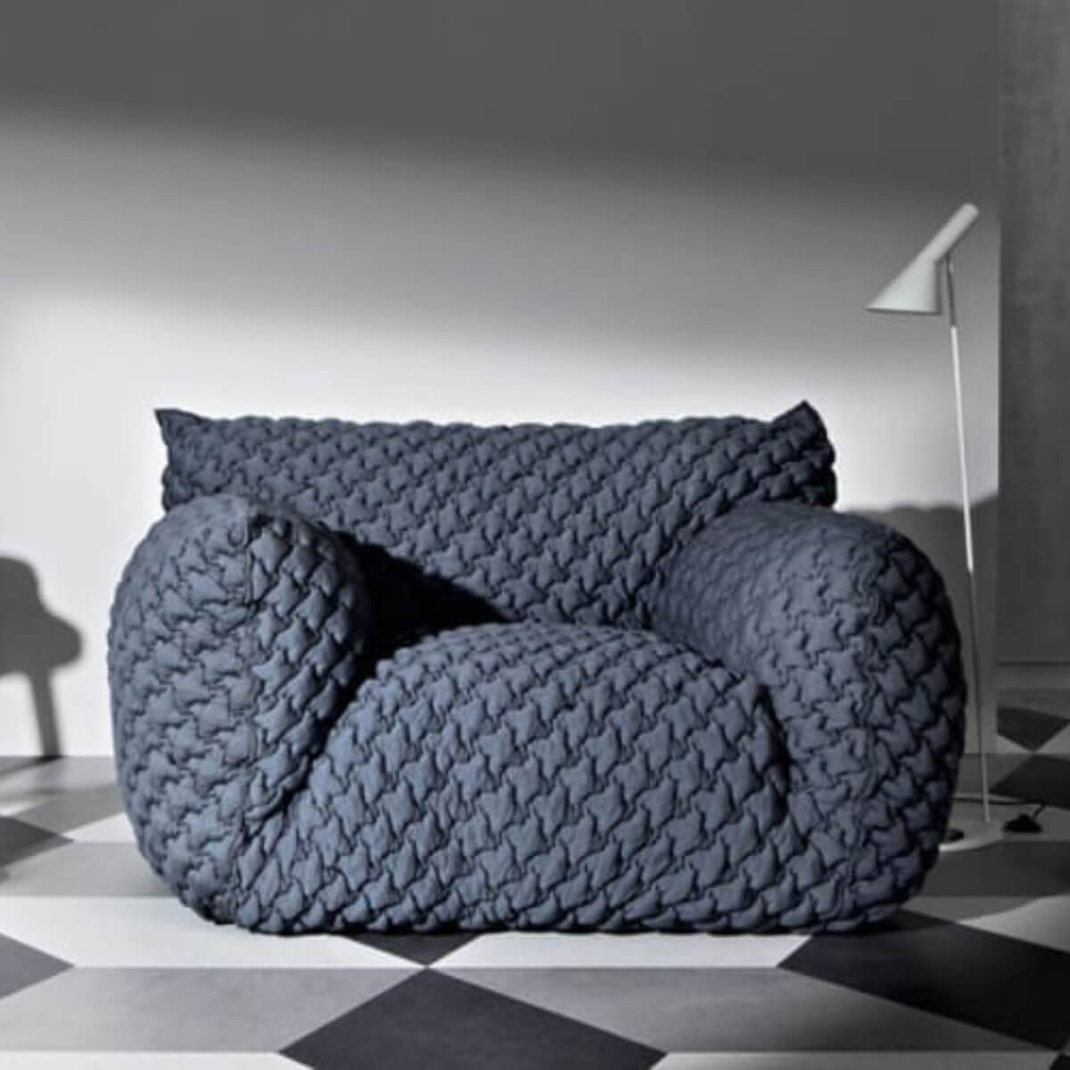Front view of Gabriella sponge embroidery lounge 1-seater chair with elegant design