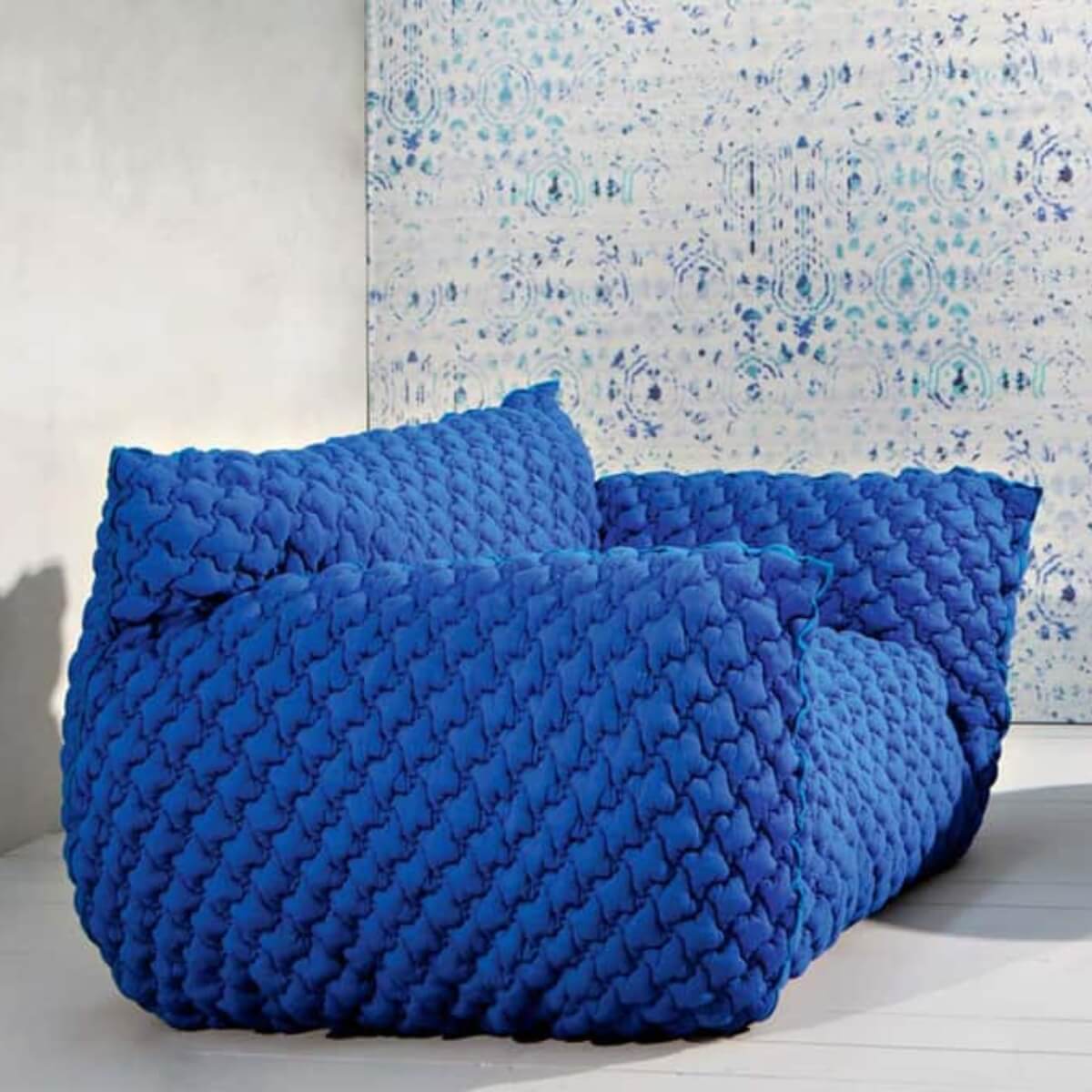 Side view of Gabriella sponge embroidery lounge 3-seater sofa showcasing elegant design