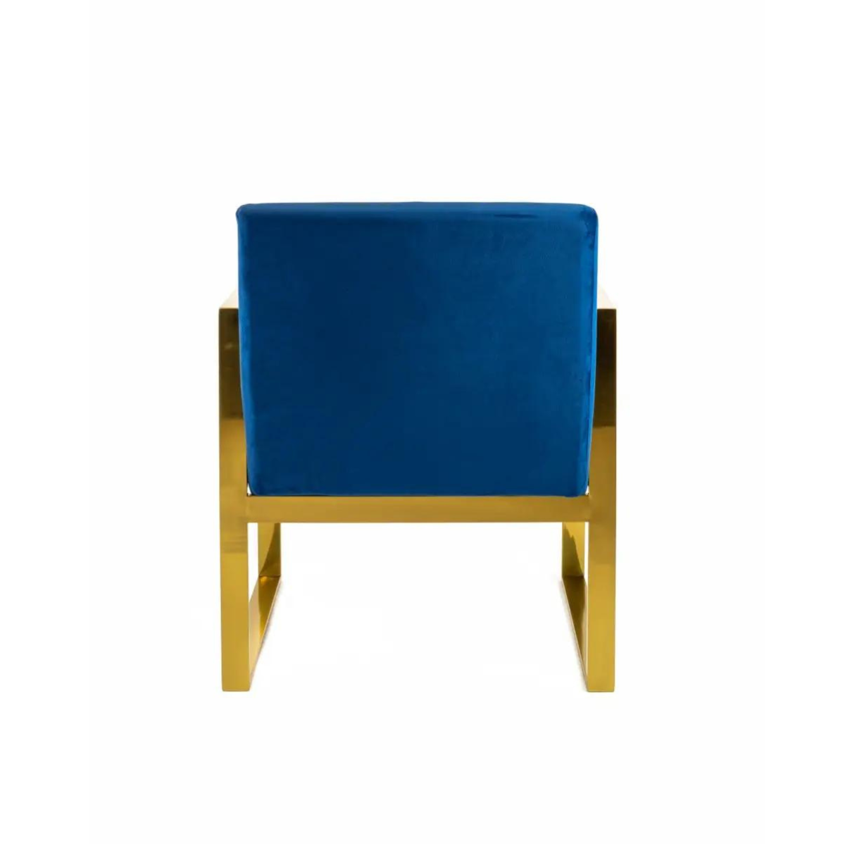 Rear view of gold navy armchair – sleek design with smooth upholstery and polished gold frame accents