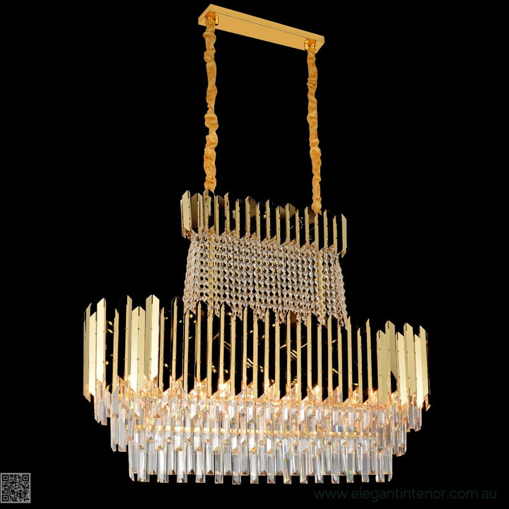 Grand Tara chandelier light – side view showcasing elegant crystals and gold finish