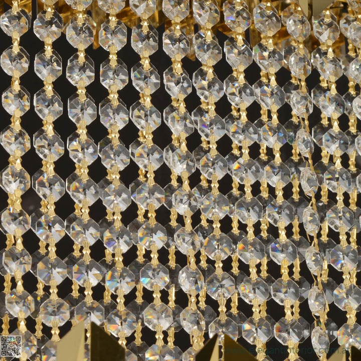 Intricate detailing of the crystal arrangement and gold-plated finish, showcasing luxurious craftsmanship