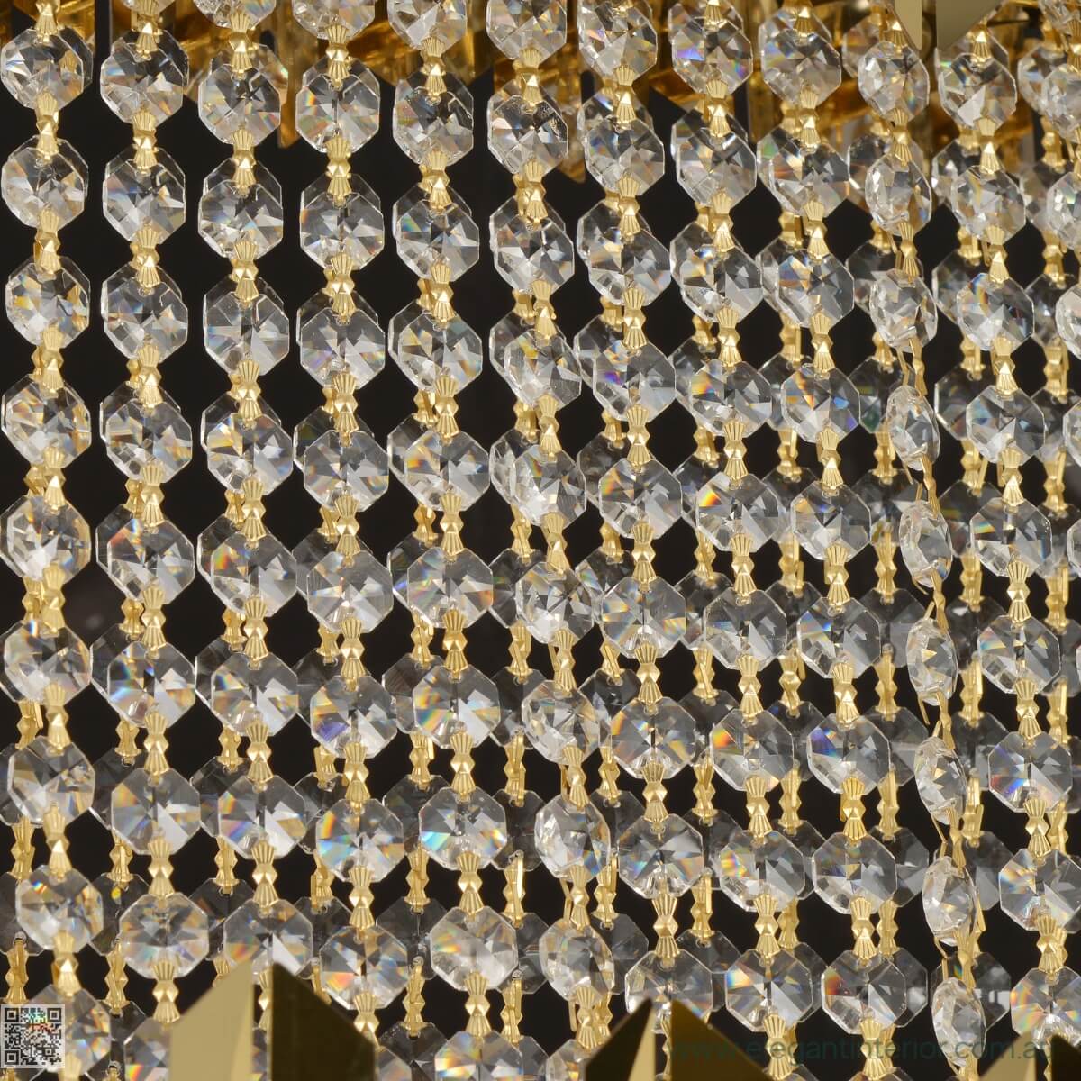 Intricate detailing of the crystal arrangement and gold-plated finish, showcasing luxurious craftsmanship