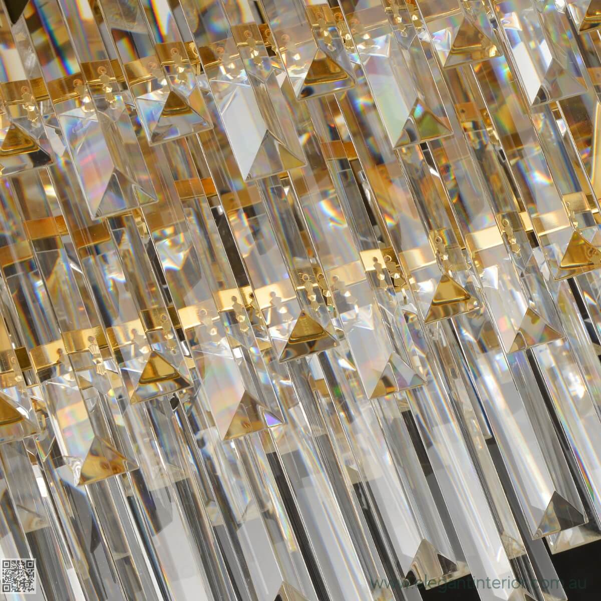 Close-up view highlighting the brilliance and clarity of premium K9 crystals, reflecting light beautifully for a dazzling effect