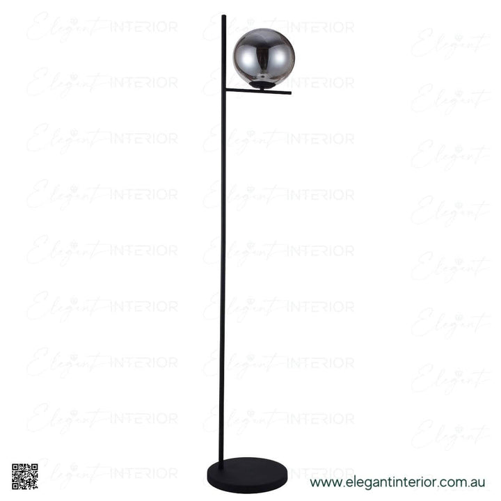 Hugo floor lamp in elegant interior, modern standing lamp with warm ambient lighting