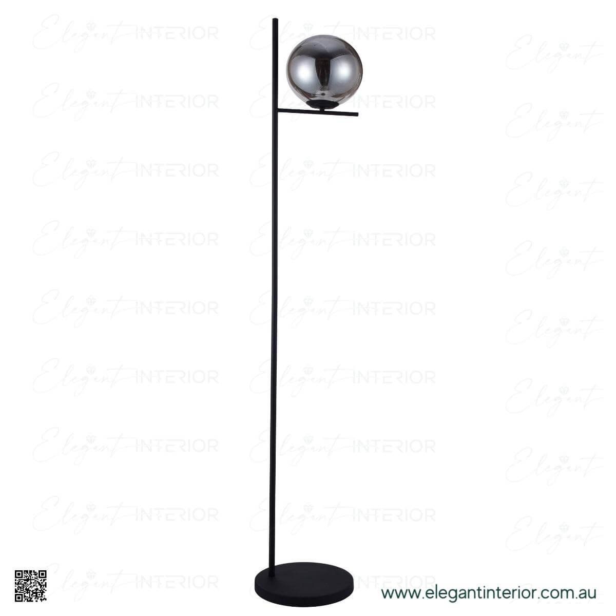 Hugo floor lamp in elegant interior, modern standing lamp with warm ambient lighting