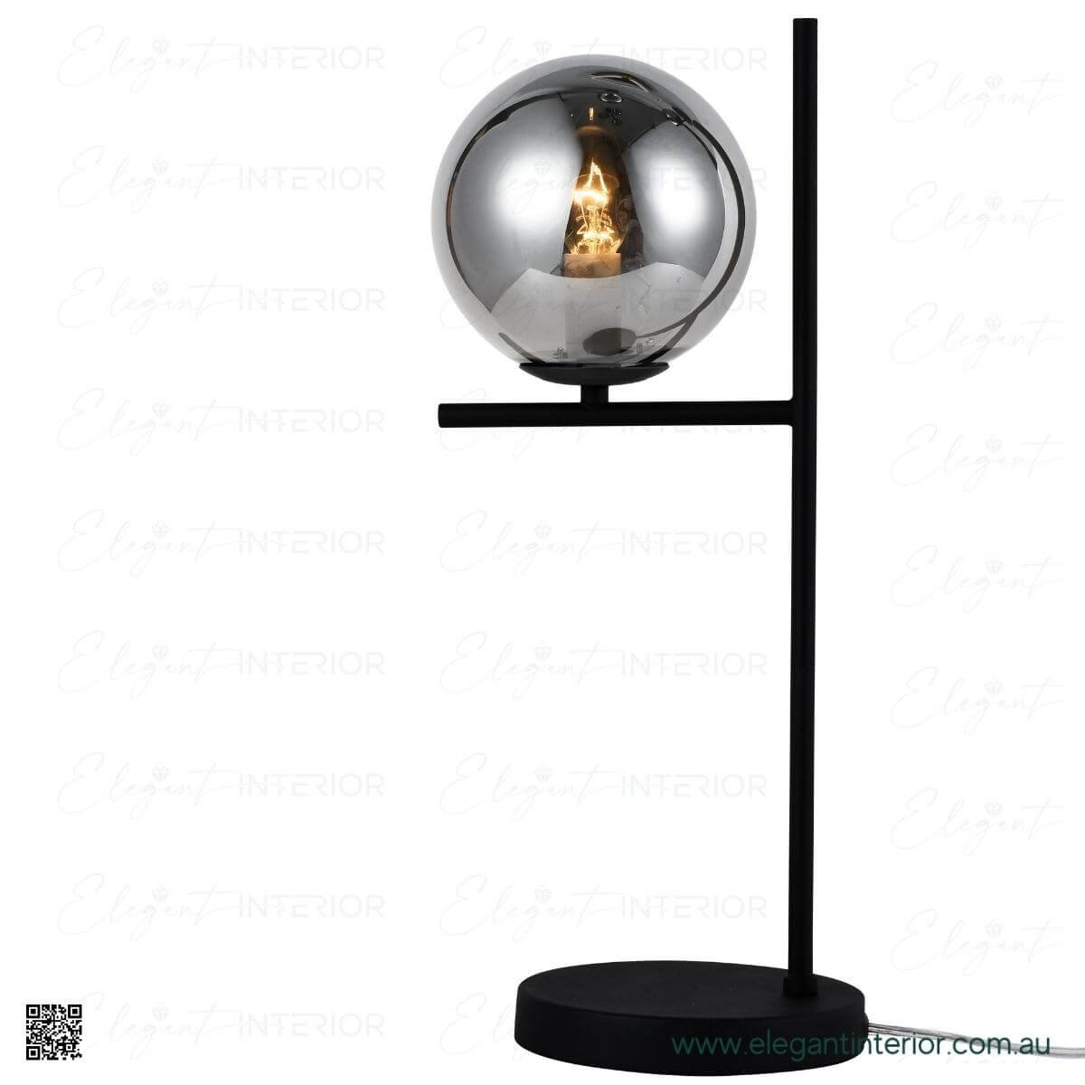 Full view of Hugo table lamp, featuring modern design with warm light for elegant interiors