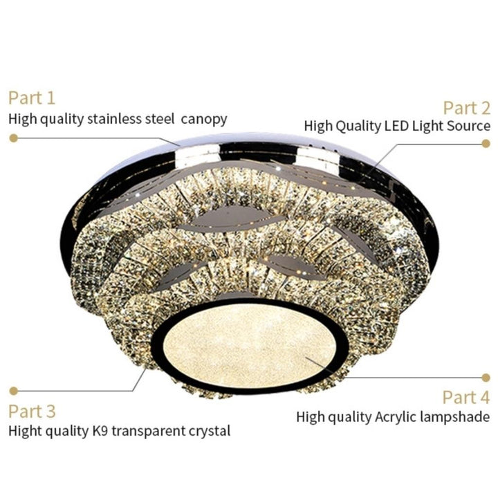  Isabelle Lux Decor LED chandelier with stainless steel canopy, LED source, K9 crystal, acrylic shade