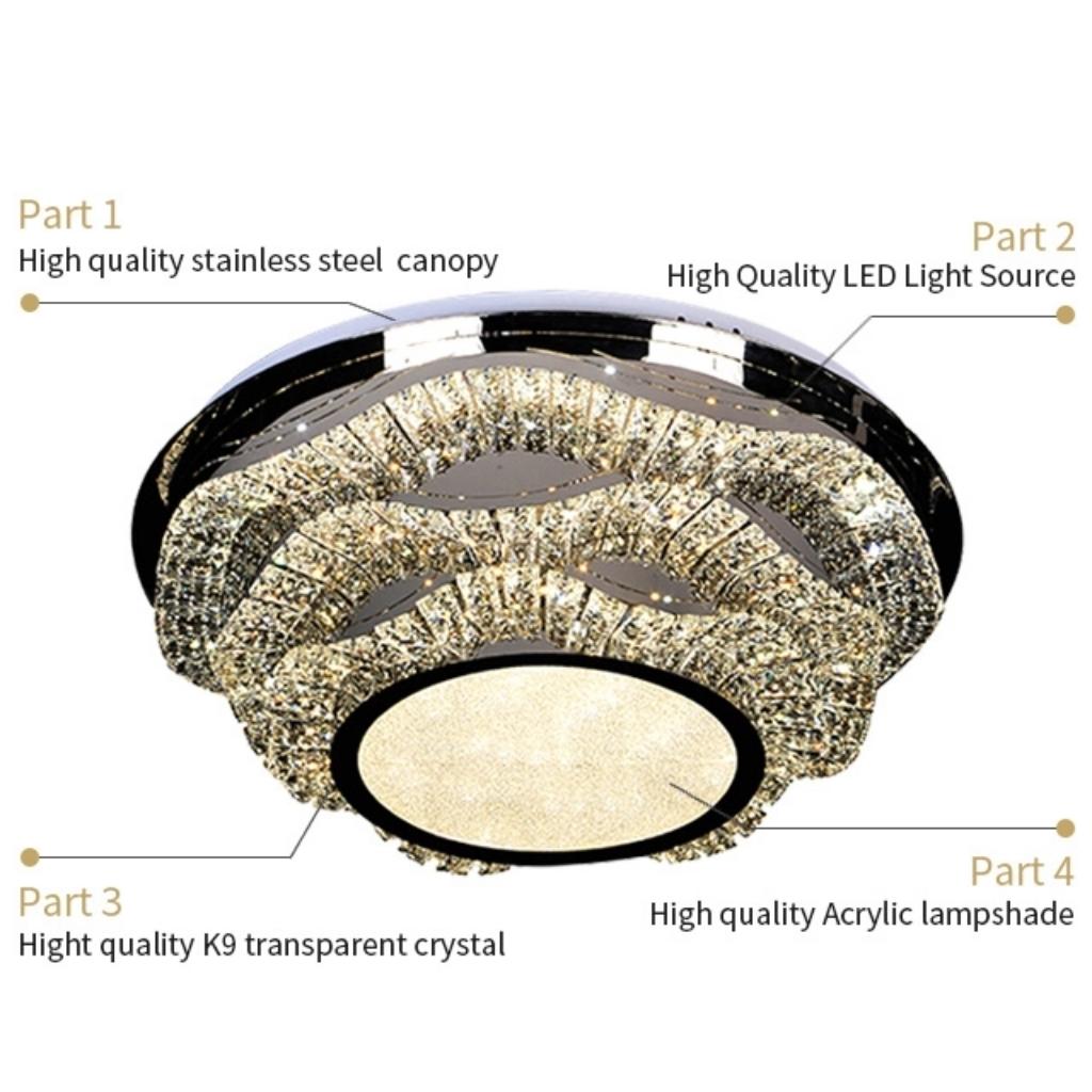  Isabelle Lux Decor LED chandelier with stainless steel canopy, LED source, K9 crystal, acrylic shade
