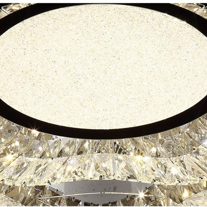 Detail view of Isabelle modern round LED K9 crystal chandelier by Lux Decor Australia with premium finish